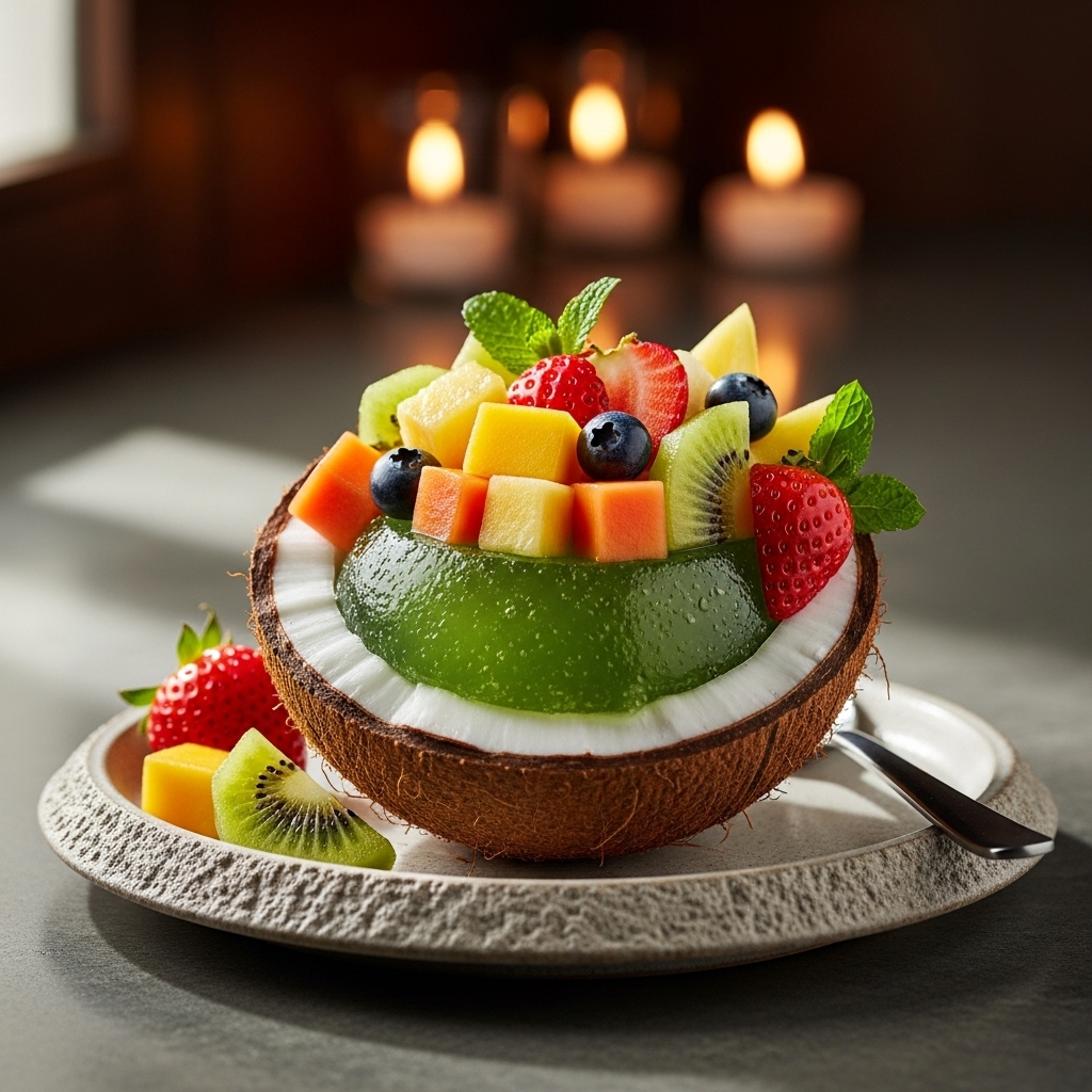 Tropical Fruit Salad in Coconut Lime Gelée